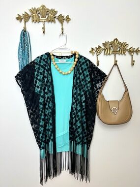 Zara Black Lace Fringe Kimono Cardigan